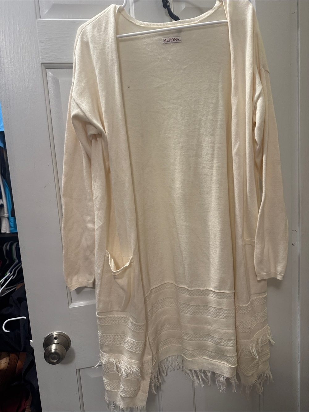 Merona Cream Open-Front Fringe Knit Cardigan